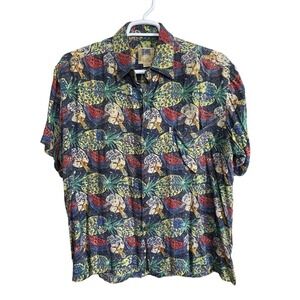AVI Collection Kahala L Hawaiian Button Up Tropical Shirt Pineapple Watermelon